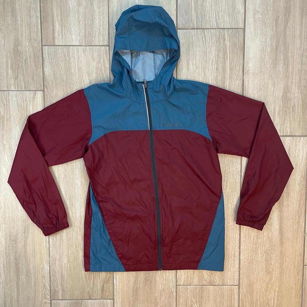 Columbia Womens XL 18/20 Colorblock Windbreaker Jacket Burgundy Blue Nylon